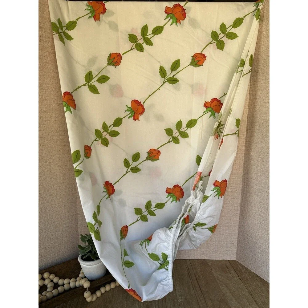 Vtg 1970s Christian Dior Wamsutta The Dior Rose Twin Fitted Sheet 2 Pillowcases